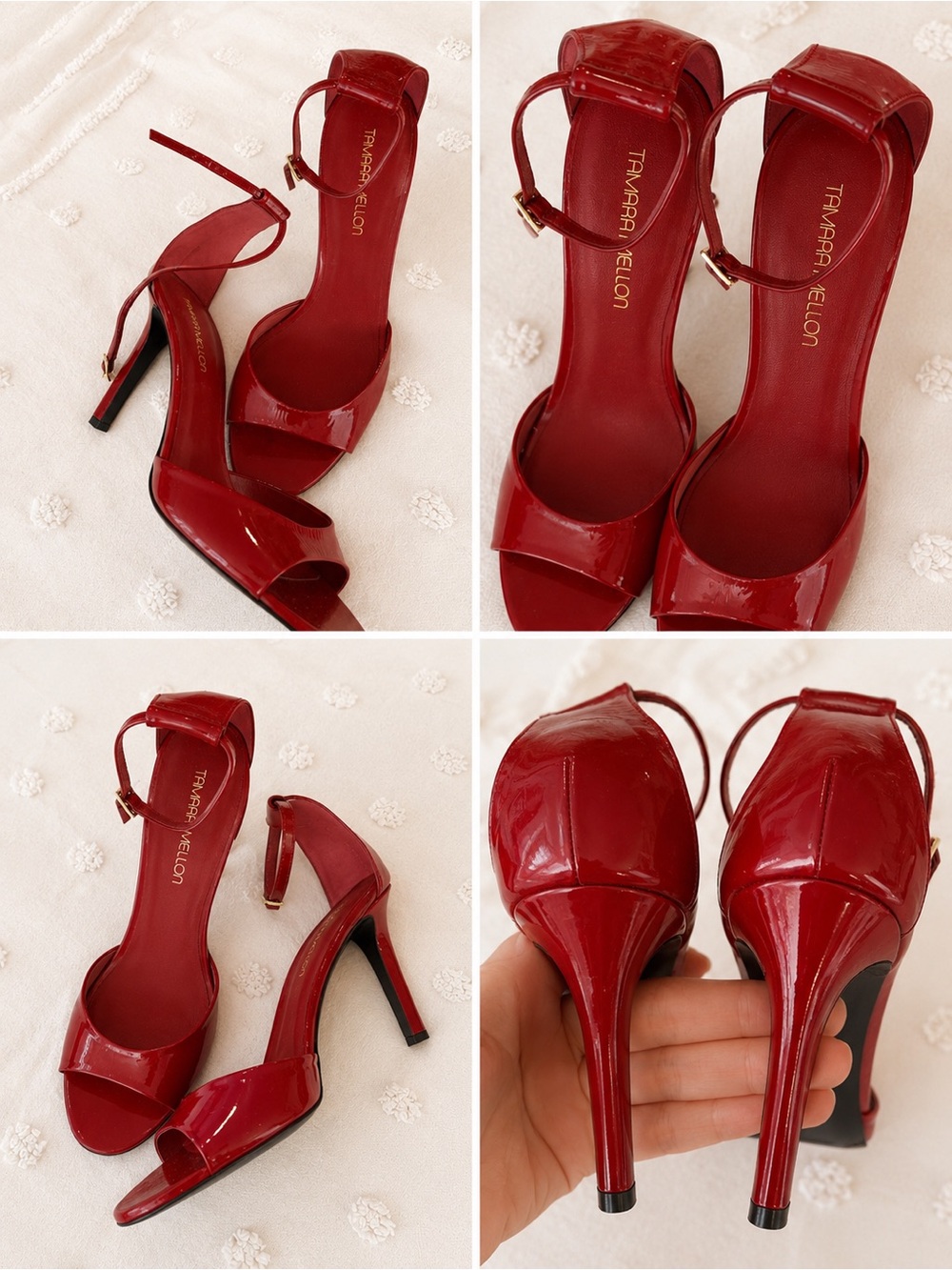 Tamara Mellon Patent Burgundy Sandals 41